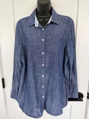 Tommy Hilfiger CHAMBRAY BUTTON FRONT COLLARED SHIRT WITH PINSTRIPE ACCENT SZ XL